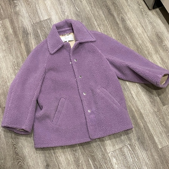 A.L.C Lincoln faux fur teddy coat button front lilac purple medium - Picture 2 of 11